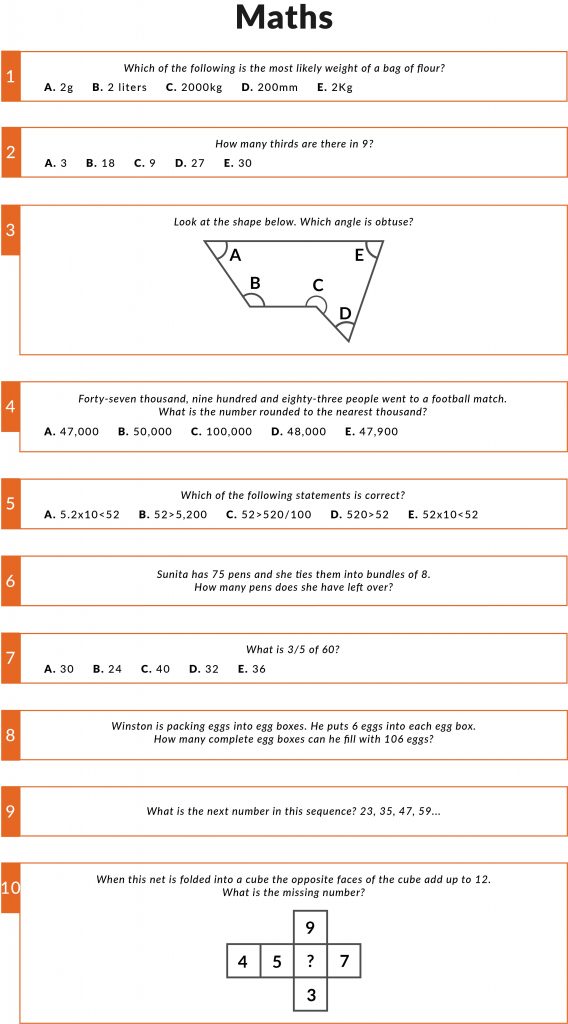 Examples of Maths questions in the 11 plus